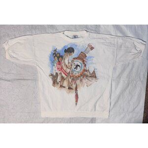 Vintage Cal Cru Hand Painted Native American Indian Ceremony Tshirt - L